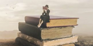 woman with books