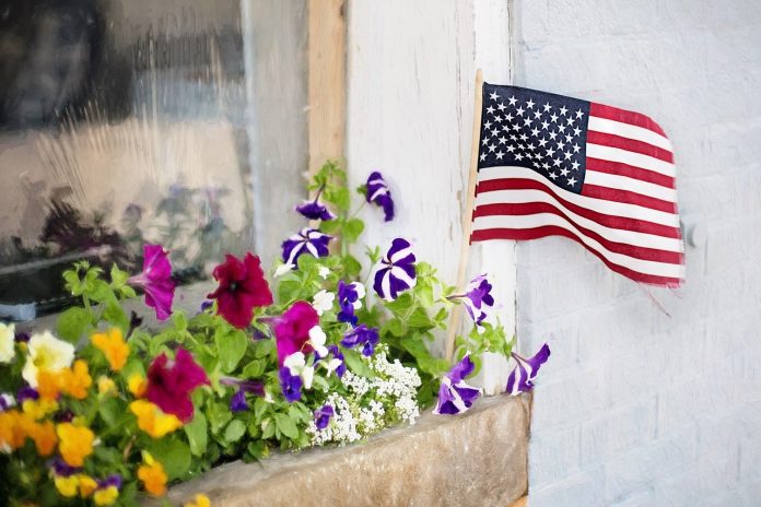 american flag in a flower box american flag in a flower box