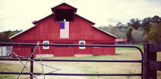barn and flag
