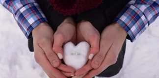 engagement ring in a snowball
