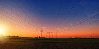 High Tension Power Lines at Sunset