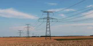 High Tension Power Lines Over Field
