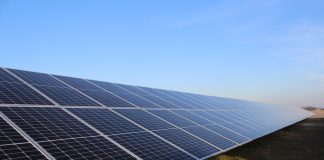solar panels in an array in Ohio in the winter