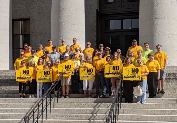 seneca anti wind union group of anti-wind folks on steps in Ohio