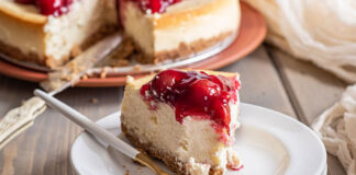 French Vanilla Cheesecake Topped With Cherries