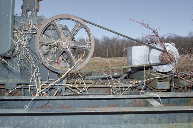 Pulleys and belts on old oil and gas infrastructure
