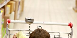 child in a shopping cart