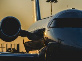 airplane during golden hour