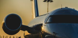 airplane during golden hour