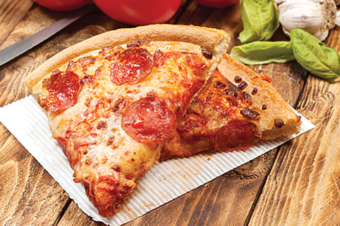Two pieces of pizza.