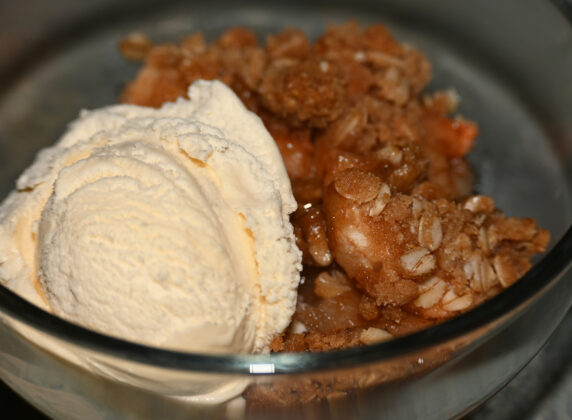 Hot apple crisp and ice cream